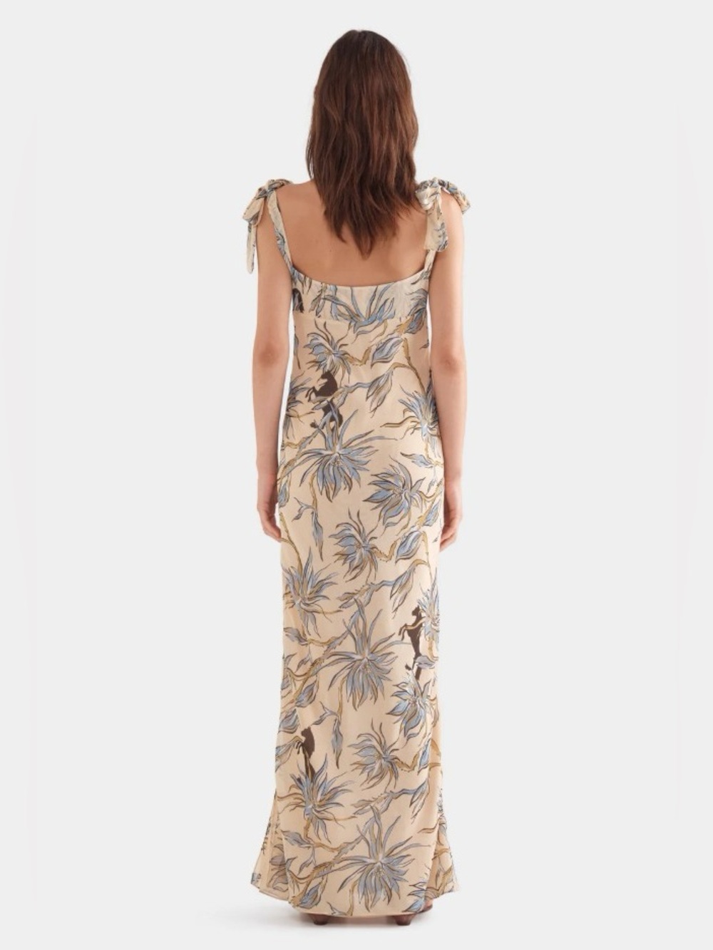 Venroy 100% Silk Floral Horse Print Tie Shoulder Bias-Cut Maxi Dress NWOT - Picture 6 of 8